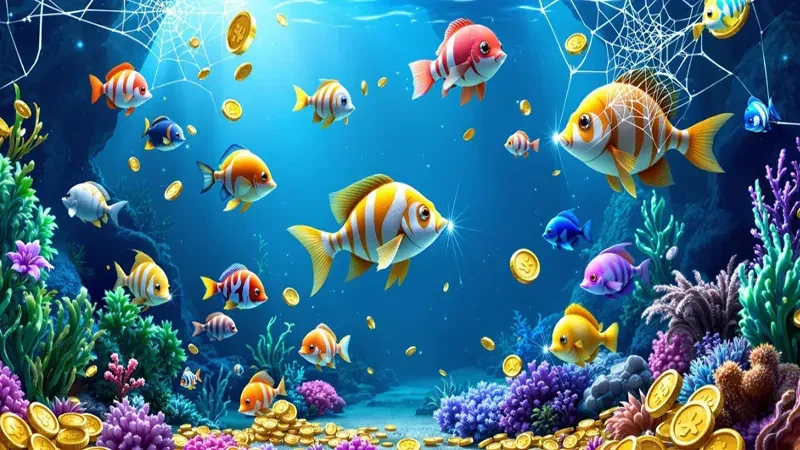 Layar permainan tembak ikan dengan suasana bawah laut